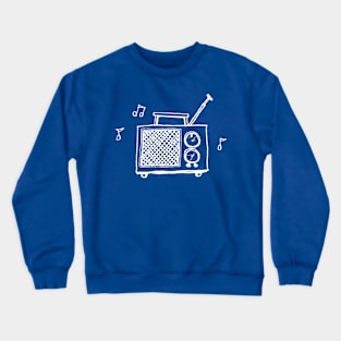 Transistor Radio Line Drawing in White Crewneck Sweatshirt